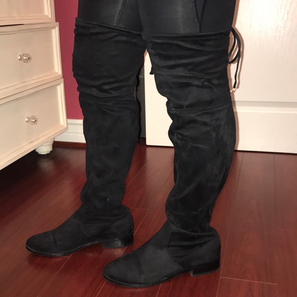 Public Opinion Over The Knee Suede Boots 9M Black - Picture 3 of 8